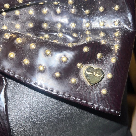 Betsey Johnson Large Black Satchel with Bow and Gold Studs - Picture 2 of 11